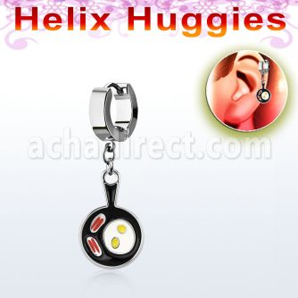 ehh646 pendiente huggie helix acero inoxidable beicon huevos sarten negra se vende por pieza distribuidor mayorista