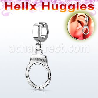 ehh765 pendiente huggie helix acero inoxidable colgante esposas grabado freedom plata distribuidor