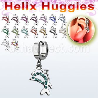 ehhdp17 pendiente huggie helix acero inoxidable pareja delfines cristal se vende por pieza al por mayor