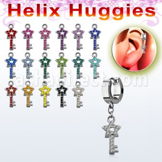 ehhstky pendiente huggie helix acero inoxidable llave estrella cristal se vende por pieza distribuidor mayorista