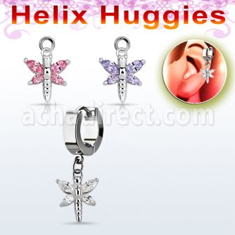 ehhz349 pendiente huggie helix acero inoxidable libelula alas zirconia se vende por pieza distribuidor mayorista