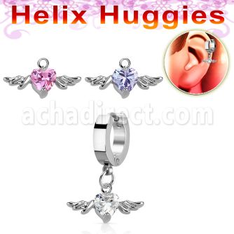 ehhz367 pendiente huggie helix acero inoxidable zirconia corazon alas se vende por pieza distribuidor