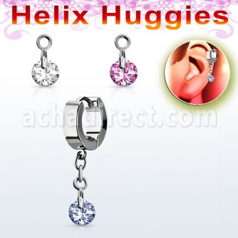 ehhz372 pendiente huggie helix acero inoxidable redonda zirconia se vende por pieza distribuidor mayorista