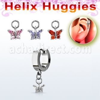 ehhz589 pendiente huggie helix acero inoxidable colgante mariposa zirconia al por mayor