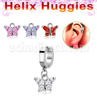 ehhz589 pendiente huggie helix acero inoxidable colgante mariposa zirconia al por mayor