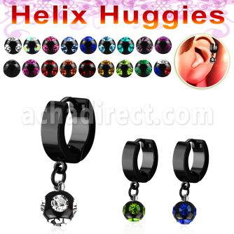 ehkmjt pendiente huggie helix acero inoxidable pvd negro bola multi joyas acero 316l anodizado negro se vende por pieza mayorista