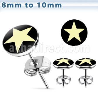 er198 par piercings oreja acero inoxidable logo estrella blanca fondo negro venta