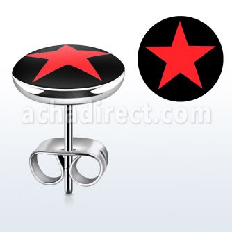 er201 par piercings oreja acero inoxidable logo estrella roja fondo negro 10mm al por mayor