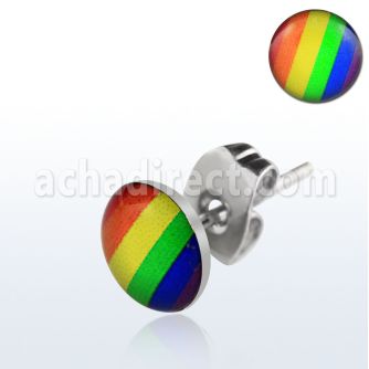 er235 par piercings oreja acero inoxidable logo arcoiris bandera orgullo gay 7mm al por mayor