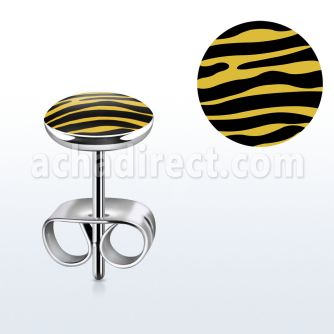 er239 par piercings oreja acero inoxidable logo cebra negra amarilla 7mm distribuidor mayorista