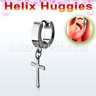 er268ch pequeno pendiente huggie helix acero quirurgico brillo espejo colgante acero cruz venta