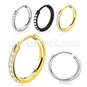 er276 one pair steel huggie earrings small cz