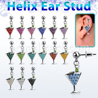 erbd4 piercing oreja helix acero quirurgico bola vaso martini cristal colgado vendido por pieza distribuidor mayorista