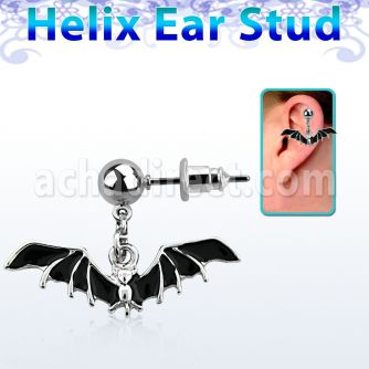 erbd569 piercing oreja helix acero quirurgico bola murcielago negro colgado vendido por pieza venta