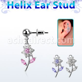 erbz178 piercing oreja helix acero quirurgico bola flor petalos hojas zirconia venta