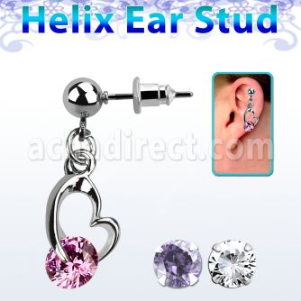 erbz377 piercing oreja bola acero quirurgico colgante corazon redonda zirconia mayorista