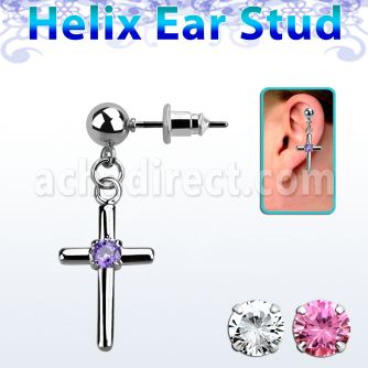 erbz394 piercing oreja acero quirurgico bola cruz zirconia redonda centro se vende por pieza al por mayor