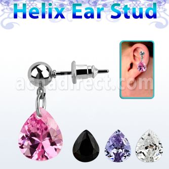 erbz409 piercing oreja acero quirurgico bola zircona pera 9mm x 11mm se vende por pieza al por mayor