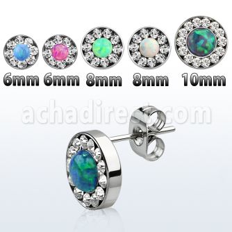 erfrdco par plugs falsos oreja acero quirurgico brillo espejo cristal opalo centro mayorista