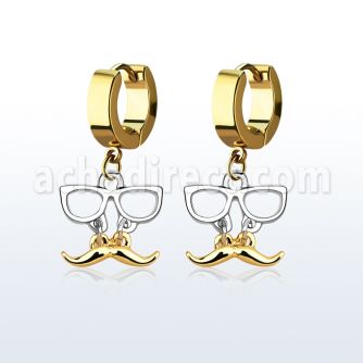 erg507 pendiente huggie oreja acero inoxidable pvd dorado colgante dorado bigote gafas distribuidor mayorista