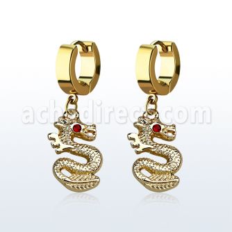erg721 pendiente huggie oreja acero inoxidable pvd dorado colgante dragon ojo cristal distribuidor