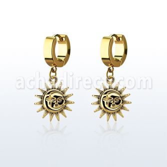 erg726 pendiente huggie oreja acero inoxidable pvd dorado colgante sol distribuidor mayorista