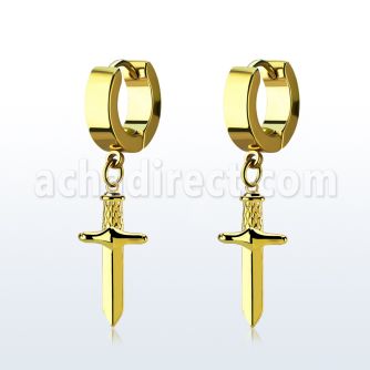 erg768 pendiente huggie oreja acero inoxidable chapado pvd dorado colgante punal colgante laton chapado oro
