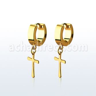 ergcrs pendiente huggie oreja acero inoxidable pvd dorado colgante cruz lisa mayorista