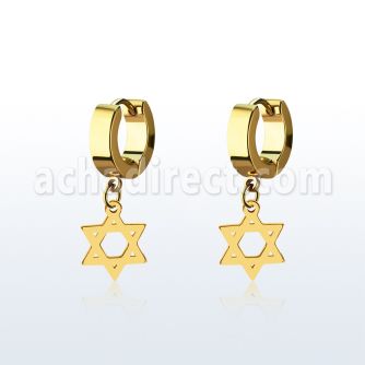 ergdsr pendiente huggie oreja acero inoxidable pvd dorado colgante estrella david mayorista