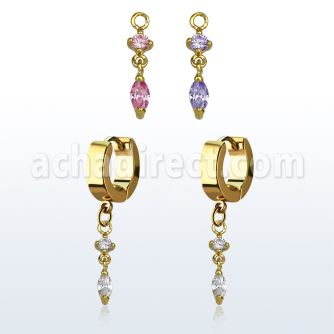ergz522 pendiente huggie oreja acero inoxidable pvd dorado colgante zirconia ovalo distribuidor