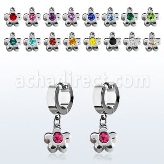erh399 par pendientes huggie oreja acero inoxidable brillo espejo colgante flor cristal centro mayorista