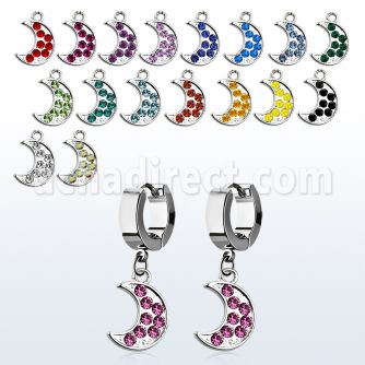 erh401 par pendientes huggie oreja acero inoxidable brillo espejo colgante luna cristal distribuidor