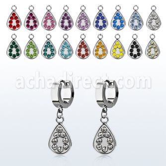 erh403 par pendientes huggie oreja acero inoxidable brillo espejo colgante lagrima cristal venta