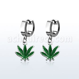 erh432 par pendientes huggie oreja acero inoxidable brillo espejo colgante hoja marihuana pintada verde distribuidor