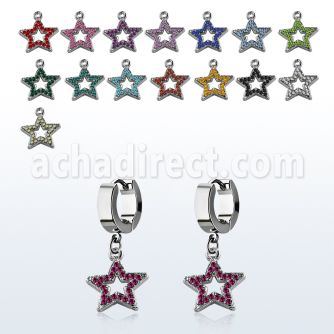 erh488 par pendientes huggie oreja acero inoxidable brillo espejo colgante cristal tachonado estrella distribuidor mayorista