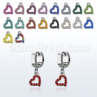 erh542 par pendientes huggie oreja acero inoxidable brillo espejo colgante corazon cristal distribuidor