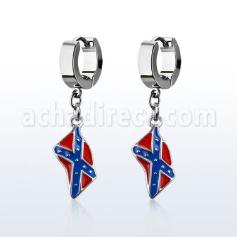 erh553 par pendientes huggie oreja acero inoxidable brillo espejo colgante bandera confederada distribuidor