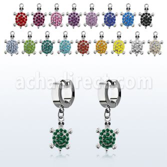erh574 par pendientes huggie oreja acero inoxidable brillo espejo colgante tortuga caparazon cristal tachonado ojos cristal negro distribuidor