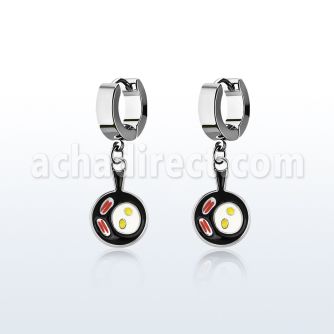 erh646 par pendientes huggie oreja acero inoxidable brillo espejo colgante bacon huevos sarten negra distribuidor mayorista