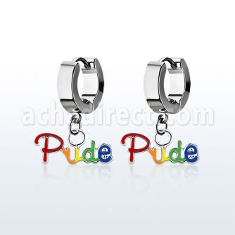 erh648 par pendientes huggie oreja acero inoxidable brillo espejo colgante eslogan orgullo gay mayorista