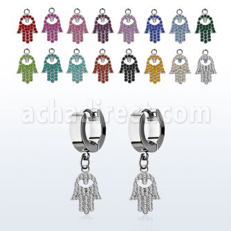 erh668s par pendientes huggie oreja acero inoxidable brillo espejo hamsa cristal distribuidor mayorista