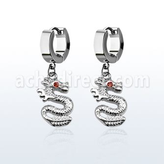 erh721 par pendientes huggie oreja acero inoxidable brillo espejo colgante dragon ojo cristal distribuidor mayorista