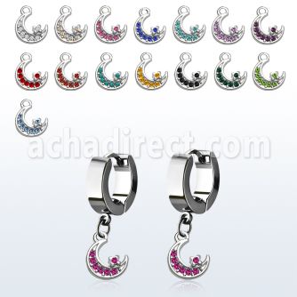 erh734 par pendientes huggie oreja acero inoxidable brillo espejo colgante luna cristal venta