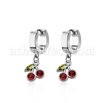 erhchz par pendientes huggie oreja acero inoxidable brillo espejo colgante cereza cristal distribuidor mayorista