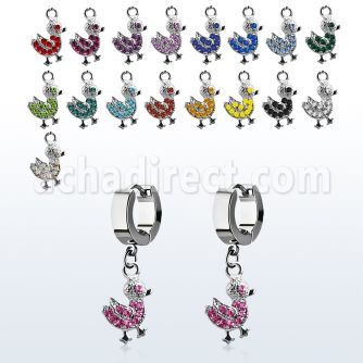 erhdk2 par pendientes huggie oreja acero inoxidable brillo espejo colgante pato cristal al por mayor