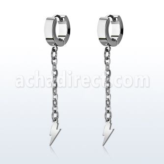 erhllit par pendientes huggie oreja acero inoxidable acabado brillo espejo rayos colgando una cadena larga
