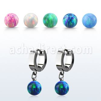 erhop8 par pendientes huggie oreja acero inoxidable brillo espejo colgante bolas 8mm opalo sintetico mayorista