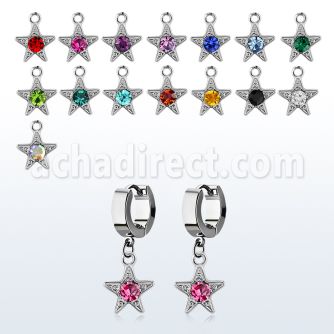 erhsar par pendientes huggie oreja acero inoxidable brillo espejo colgante estrella cristal centro mayorista