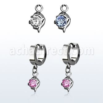 erhz10 par pendientes huggie oreja acero inoxidable brillo espejo colgante delfin zirconia mayorista