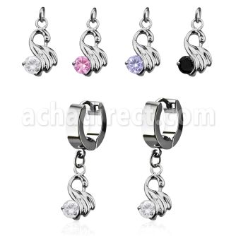 erhz375 par pendientes huggie oreja acero inoxidable brillo espejo colgante cisne zirconita redonda distribuidor